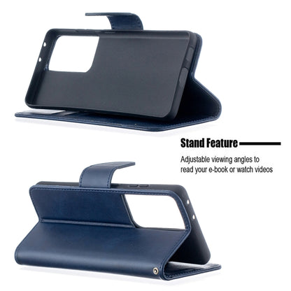 For Samsung Galaxy S21 Ultra 5G Lambskin Texture Pure Color Horizontal Flip PU Leather Case with Holder & Card Slots & Wallet & Lanyard(Blue) - Galaxy S21 Ultra 5G Cases by buy2fix | Online Shopping UK | buy2fix