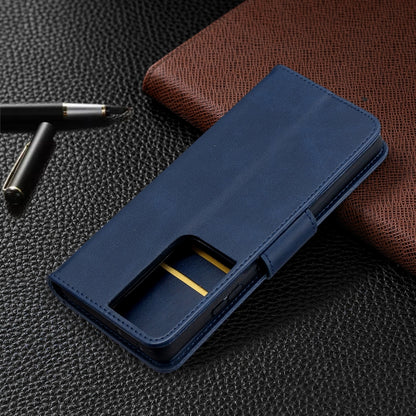 For Samsung Galaxy S21 Ultra 5G Lambskin Texture Pure Color Horizontal Flip PU Leather Case with Holder & Card Slots & Wallet & Lanyard(Blue) - Galaxy S21 Ultra 5G Cases by buy2fix | Online Shopping UK | buy2fix