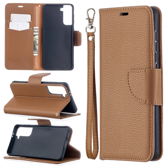 For Samsung Galaxy S21 5G Litchi Texture Pure Color Horizontal Flip Leather Case with Holder & Card Slots & Wallet & Lanyard(Brown) - Galaxy S21 5G Cases by buy2fix | Online Shopping UK | buy2fix