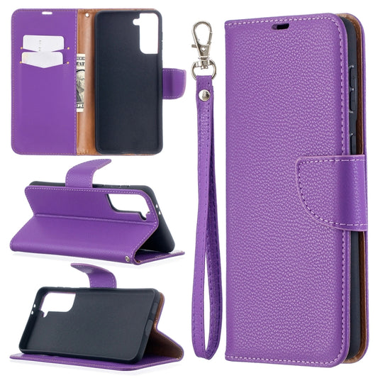 For Samsung Galaxy S21+ 5G Litchi Texture Pure Color Horizontal Flip Leather Case with Holder & Card Slots & Wallet & Lanyard(Purple) - Galaxy S21+ 5G Cases by buy2fix | Online Shopping UK | buy2fix