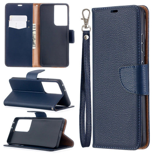 For Samsung Galaxy S21 Ultra 5G Litchi Texture Pure Color Horizontal Flip Leather Case with Holder & Card Slots & Wallet & Lanyard(Dark Blue) - Galaxy S21 Ultra 5G Cases by buy2fix | Online Shopping UK | buy2fix