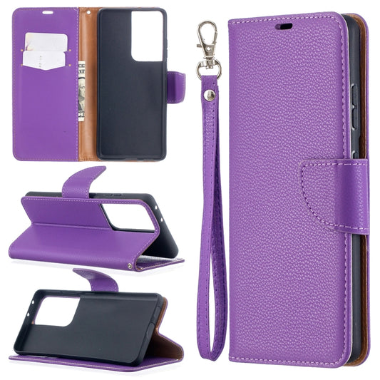 For Samsung Galaxy S21 Ultra 5G Litchi Texture Pure Color Horizontal Flip Leather Case with Holder & Card Slots & Wallet & Lanyard(Purple) - Galaxy S21 Ultra 5G Cases by buy2fix | Online Shopping UK | buy2fix