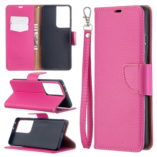For Samsung Galaxy S21 Ultra 5G Litchi Texture Pure Color Horizontal Flip Leather Case with Holder & Card Slots & Wallet & Lanyard(Rose Red) - Galaxy S21 Ultra 5G Cases by buy2fix | Online Shopping UK | buy2fix
