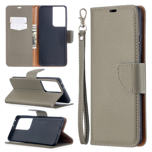 For Samsung Galaxy S21 Ultra 5G Litchi Texture Pure Color Horizontal Flip Leather Case with Holder & Card Slots & Wallet & Lanyard(Grey) - Galaxy S21 Ultra 5G Cases by buy2fix | Online Shopping UK | buy2fix
