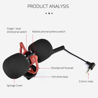 YELANGU MIC11 SLR Camera Mobile Phone Two-way Recording Microphone - Microphone by YELANGU | Online Shopping UK | buy2fix
