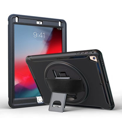 For iPad 9.7 inch (2017) 360 Degree Rotation PC+TPU Protective Cover with Holder & Hand Strap(Black) - iPad 9.7 (2018) & (2017) Cases by buy2fix | Online Shopping UK | buy2fix