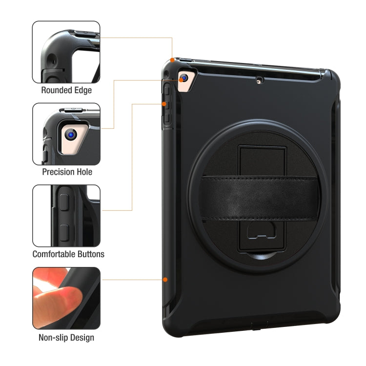 For iPad 9.7 inch (2017) 360 Degree Rotation PC+TPU Protective Cover with Holder & Hand Strap(Black) - iPad 9.7 (2018) & (2017) Cases by buy2fix | Online Shopping UK | buy2fix