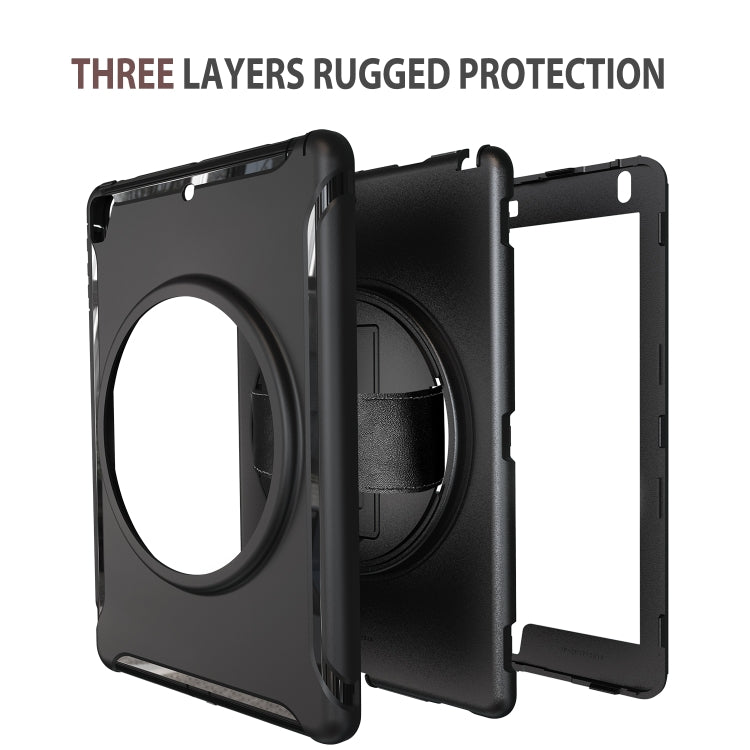 For iPad 9.7 inch (2017) 360 Degree Rotation PC+TPU Protective Cover with Holder & Hand Strap(Black) - iPad 9.7 (2018) & (2017) Cases by buy2fix | Online Shopping UK | buy2fix