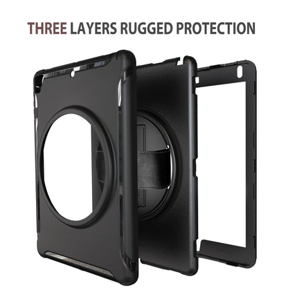 For iPad 9.7 inch (2017) 360 Degree Rotation PC+TPU Protective Cover with Holder & Hand Strap(Black) - iPad 9.7 (2018) & (2017) Cases by buy2fix | Online Shopping UK | buy2fix
