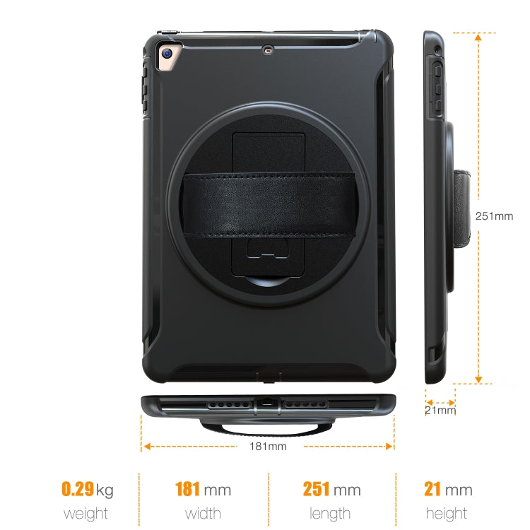 For iPad 9.7 inch (2017) 360 Degree Rotation PC+TPU Protective Cover with Holder & Hand Strap(Black) - iPad 9.7 (2018) & (2017) Cases by buy2fix | Online Shopping UK | buy2fix