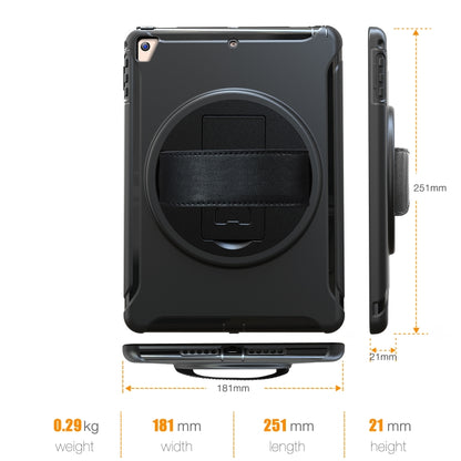 For iPad 9.7 inch (2017) 360 Degree Rotation PC+TPU Protective Cover with Holder & Hand Strap(Black) - iPad 9.7 (2018) & (2017) Cases by buy2fix | Online Shopping UK | buy2fix