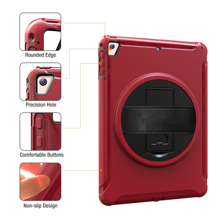 For iPad 9.7 inch (2017) 360 Degree Rotation PC+TPU Protective Cover with Holder & Hand Strap(Red) - iPad 9.7 (2018) & (2017) Cases by buy2fix | Online Shopping UK | buy2fix