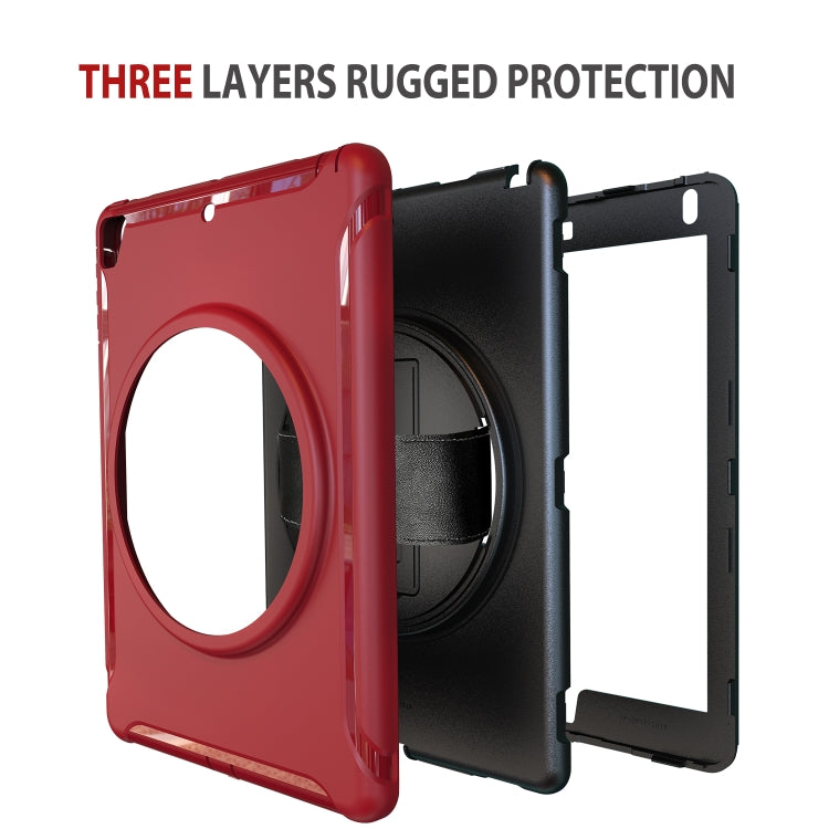 For iPad 9.7 inch (2017) 360 Degree Rotation PC+TPU Protective Cover with Holder & Hand Strap(Red) - iPad 9.7 (2018) & (2017) Cases by buy2fix | Online Shopping UK | buy2fix