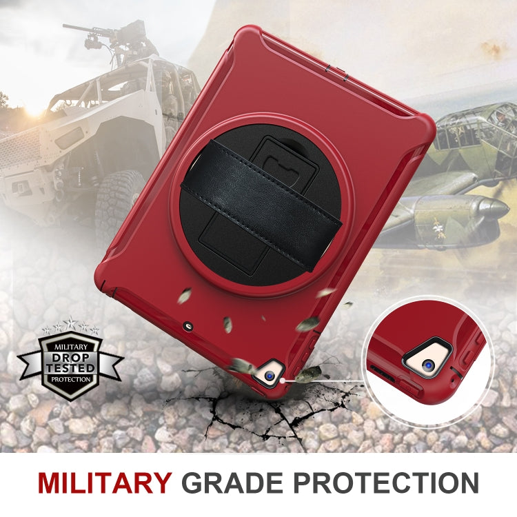 For iPad 9.7 inch (2017) 360 Degree Rotation PC+TPU Protective Cover with Holder & Hand Strap(Red) - iPad 9.7 (2018) & (2017) Cases by buy2fix | Online Shopping UK | buy2fix
