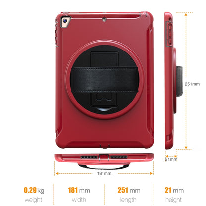 For iPad 9.7 inch (2017) 360 Degree Rotation PC+TPU Protective Cover with Holder & Hand Strap(Red) - iPad 9.7 (2018) & (2017) Cases by buy2fix | Online Shopping UK | buy2fix