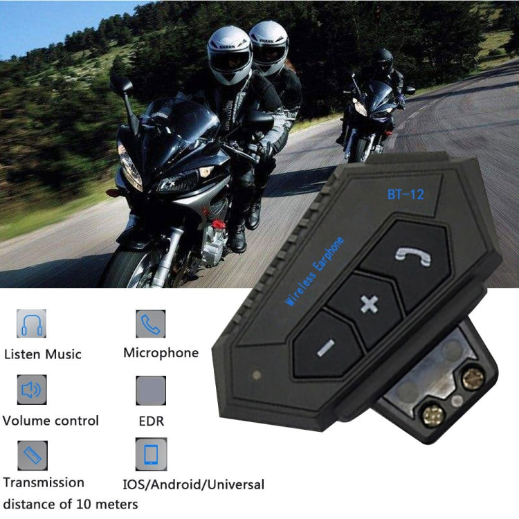 BT12 Motorcycle Helmet Bluetooth Headset Motorcycle Intercom Bluetooth Headset - Motorcycle Walkie Talkie by buy2fix | Online Shopping UK | buy2fix