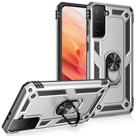 For Samsung Galaxy S21 5G Shockproof TPU + PC Protective Case with 360 Degree Rotating Holder(Silver) - Galaxy S21 5G Cases by buy2fix | Online Shopping UK | buy2fix