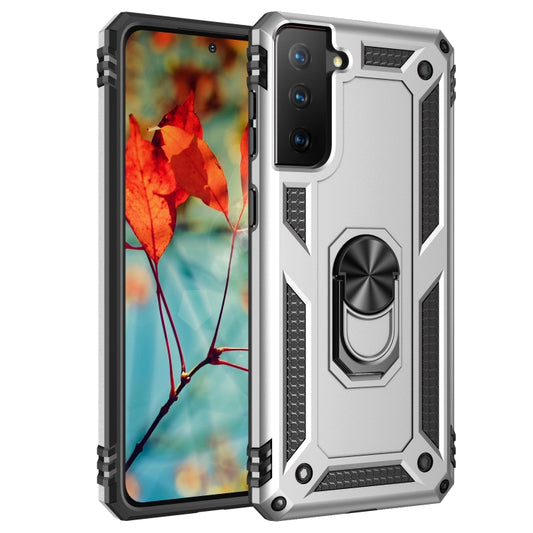 For Samsung Galaxy S21 5G Shockproof TPU + PC Protective Case with 360 Degree Rotating Holder(Silver) - Galaxy S21 5G Cases by buy2fix | Online Shopping UK | buy2fix