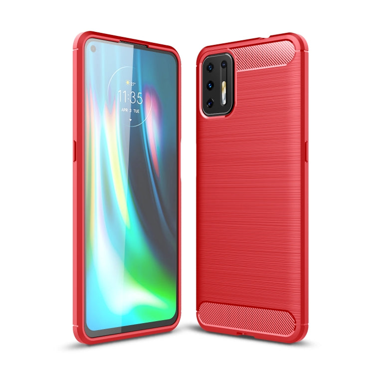 For Motorola Moto G9 Plus Brushed Texture Carbon Fiber TPU Case(Red) - Motorola Cases by buy2fix | Online Shopping UK | buy2fix
