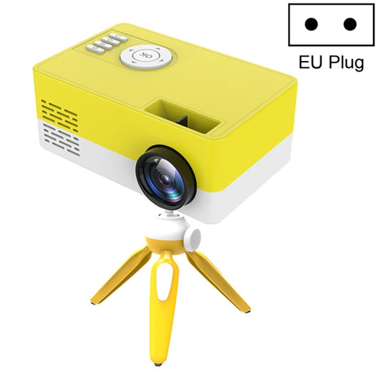 J15 1920 x 1080P HD Household Mini LED Projector with Tripod Mount Support AV / HDMI x 1 / USB x1 / TF x 1, Plug Type:EU Plug(Yellow White) - Mini Projector by buy2fix | Online Shopping UK | buy2fix