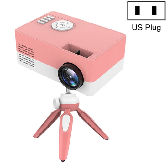 J15 1920 x 1080P HD Household Mini LED Projector with Tripod Mount Support AV / HDMI x 1 / USB x1 / TF x 1, Plug Type:US Plug(Pink White) - Mini Projector by buy2fix | Online Shopping UK | buy2fix