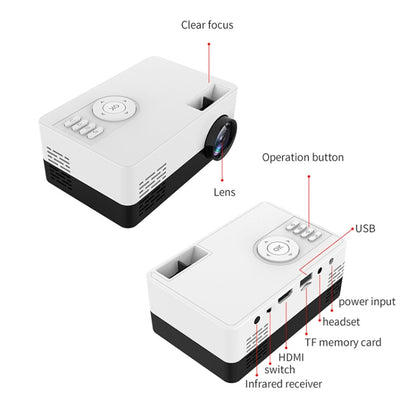 J15 1920 x 1080P HD Household Mini LED Projector with Tripod Mount Support AV / HDMI x 1 / USB x1 / TF x 1, Plug Type:UK Plug(Black White) - Mini Projector by buy2fix | Online Shopping UK | buy2fix