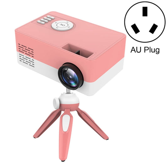 J15 1920 x 1080P HD Household Mini LED Projector with Tripod Mount Support AV / HDMI x 1 / USB x1 / TF x 1, Plug Type:AU Plug(Pink White) - Mini Projector by buy2fix | Online Shopping UK | buy2fix