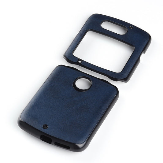 For Motorola Moto Razr 5G Two-color Cowhide Texture Top-grain Leather Shockproof Protective Case(Blue) - Motorola Cases by buy2fix | Online Shopping UK | buy2fix