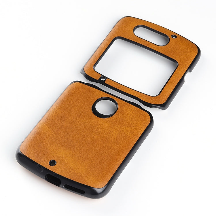 For Motorola Moto Razr 5G Two-color Cowhide Texture Top-grain Leather Shockproof Protective Case(Brown) - Motorola Cases by buy2fix | Online Shopping UK | buy2fix