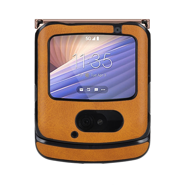 For Motorola Moto Razr 5G Two-color Cowhide Texture Top-grain Leather Shockproof Protective Case(Brown) - Motorola Cases by buy2fix | Online Shopping UK | buy2fix