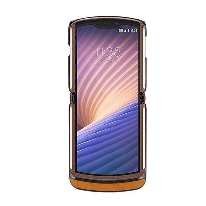 For Motorola Moto Razr 5G Two-color Cowhide Texture Top-grain Leather Shockproof Protective Case(Brown) - Motorola Cases by buy2fix | Online Shopping UK | buy2fix
