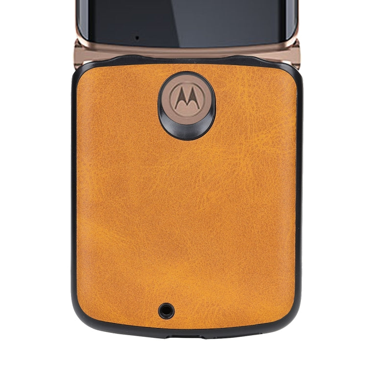 For Motorola Moto Razr 5G Two-color Cowhide Texture Top-grain Leather Shockproof Protective Case(Brown) - Motorola Cases by buy2fix | Online Shopping UK | buy2fix
