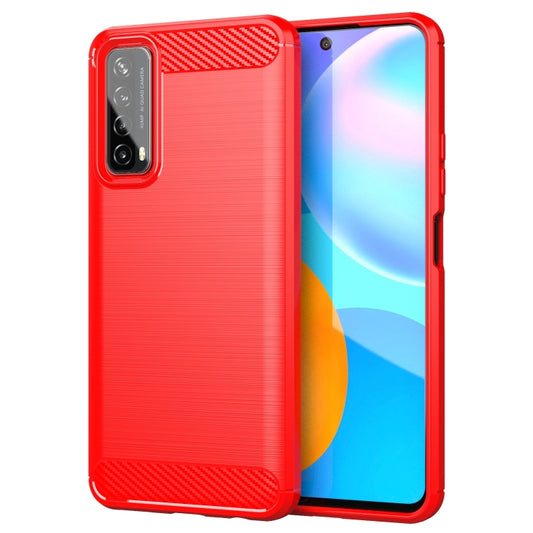 For Huawei P Smart 2021 Brushed Texture Carbon Fiber TPU Case(Red) - Huawei Cases by buy2fix | Online Shopping UK | buy2fix