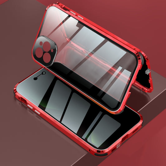 For iPhone 11 Pro Four-corner Shockproof Anti-peeping Magnetic Metal Frame Double-sided Tempered Glass Case (Red) - iPhone 11 Pro Cases by buy2fix | Online Shopping UK | buy2fix