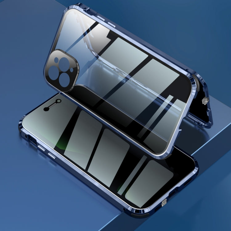 For iPhone 11 Pro Four-corner Shockproof Anti-peeping Magnetic Metal Frame Double-sided Tempered Glass Case (Blue) - iPhone 11 Pro Cases by buy2fix | Online Shopping UK | buy2fix