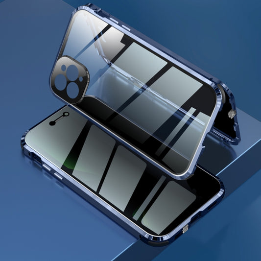 For iPhone 11 Pro Four-corner Shockproof Anti-peeping Magnetic Metal Frame Double-sided Tempered Glass Case (Blue) - iPhone 11 Pro Cases by buy2fix | Online Shopping UK | buy2fix