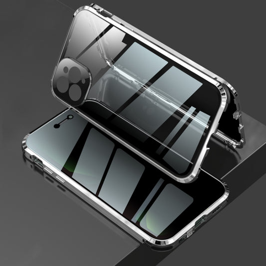 For iPhone 11 Pro Max Four-corner Shockproof Anti-peeping Magnetic Metal Frame Double-sided Tempered Glass Case (Silver) - iPhone 11 Pro Max Cases by buy2fix | Online Shopping UK | buy2fix