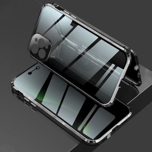 For iPhone 12 Pro Four-corner Shockproof Anti-peeping Magnetic Metal Frame Double-sided Tempered Glass Case(Black) - iPhone 12 / 12 Pro Cases by buy2fix | Online Shopping UK | buy2fix