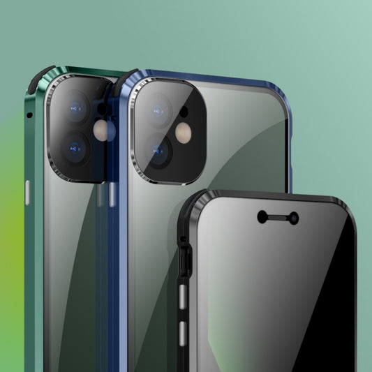 For iPhone 12 Pro Four-corner Shockproof Anti-peeping Magnetic Metal Frame Double-sided Tempered Glass Case(Black) - iPhone 12 / 12 Pro Cases by buy2fix | Online Shopping UK | buy2fix