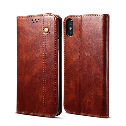 For iPhone X / XS Simple Wax Crazy Horse Texture Horizontal Flip Leather Case with Card Slots & Wallet(Brown) - More iPhone Cases by buy2fix | Online Shopping UK | buy2fix