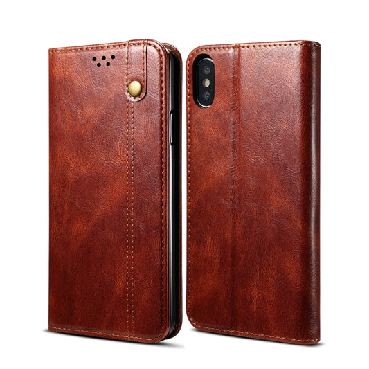 For iPhone X / XS Simple Wax Crazy Horse Texture Horizontal Flip Leather Case with Card Slots & Wallet(Brown) - More iPhone Cases by buy2fix | Online Shopping UK | buy2fix