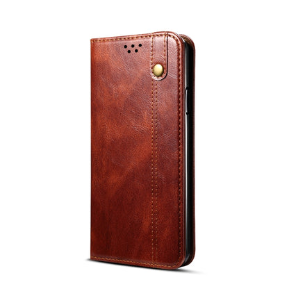 For iPhone X / XS Simple Wax Crazy Horse Texture Horizontal Flip Leather Case with Card Slots & Wallet(Brown) - More iPhone Cases by buy2fix | Online Shopping UK | buy2fix
