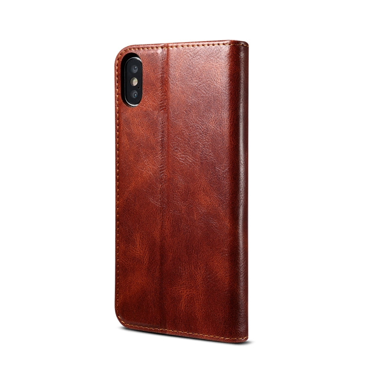 For iPhone X / XS Simple Wax Crazy Horse Texture Horizontal Flip Leather Case with Card Slots & Wallet(Brown) - More iPhone Cases by buy2fix | Online Shopping UK | buy2fix