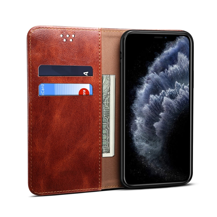 For iPhone X / XS Simple Wax Crazy Horse Texture Horizontal Flip Leather Case with Card Slots & Wallet(Brown) - More iPhone Cases by buy2fix | Online Shopping UK | buy2fix