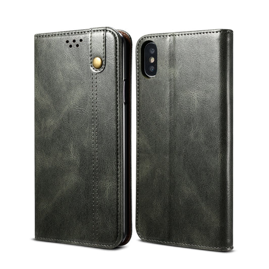 For iPhone XS Max Simple Wax Crazy Horse Texture Horizontal Flip Leather Case with Card Slots & Wallet(Dark Green) - More iPhone Cases by buy2fix | Online Shopping UK | buy2fix