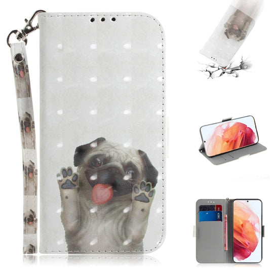 For Samsung Galaxy S21 5G 3D Colored Drawing Horizontal Flip Leather Case with Holder & Card Slots & Wallet & Lanyard(Pug) - Galaxy S21 5G Cases by buy2fix | Online Shopping UK | buy2fix