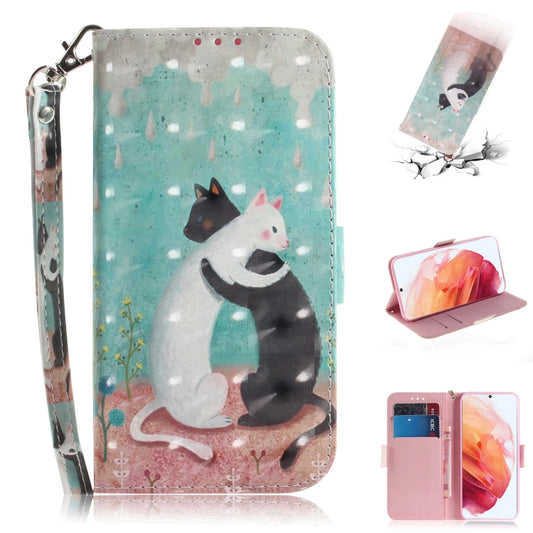 For Samsung Galaxy S21 5G 3D Colored Drawing Horizontal Flip Leather Case with Holder & Card Slots & Wallet & Lanyard(Black White Cat) - Galaxy S21 5G Cases by buy2fix | Online Shopping UK | buy2fix