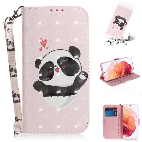 For Samsung Galaxy S21 5G 3D Colored Drawing Horizontal Flip Leather Case with Holder & Card Slots & Wallet & Lanyard(Heart Panda)
