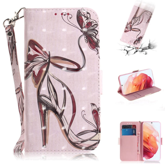For Samsung Galaxy S21 5G 3D Colored Drawing Horizontal Flip Leather Case with Holder & Card Slots & Wallet & Lanyard(Butterfly High-heeled) - Galaxy S21 5G Cases by buy2fix | Online Shopping UK | buy2fix