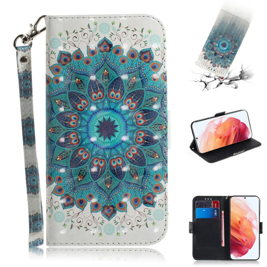 For Samsung Galaxy S21 5G 3D Colored Drawing Horizontal Flip Leather Case with Holder & Card Slots & Wallet & Lanyard(Peacock Wreath) - Galaxy S21 5G Cases by buy2fix | Online Shopping UK | buy2fix